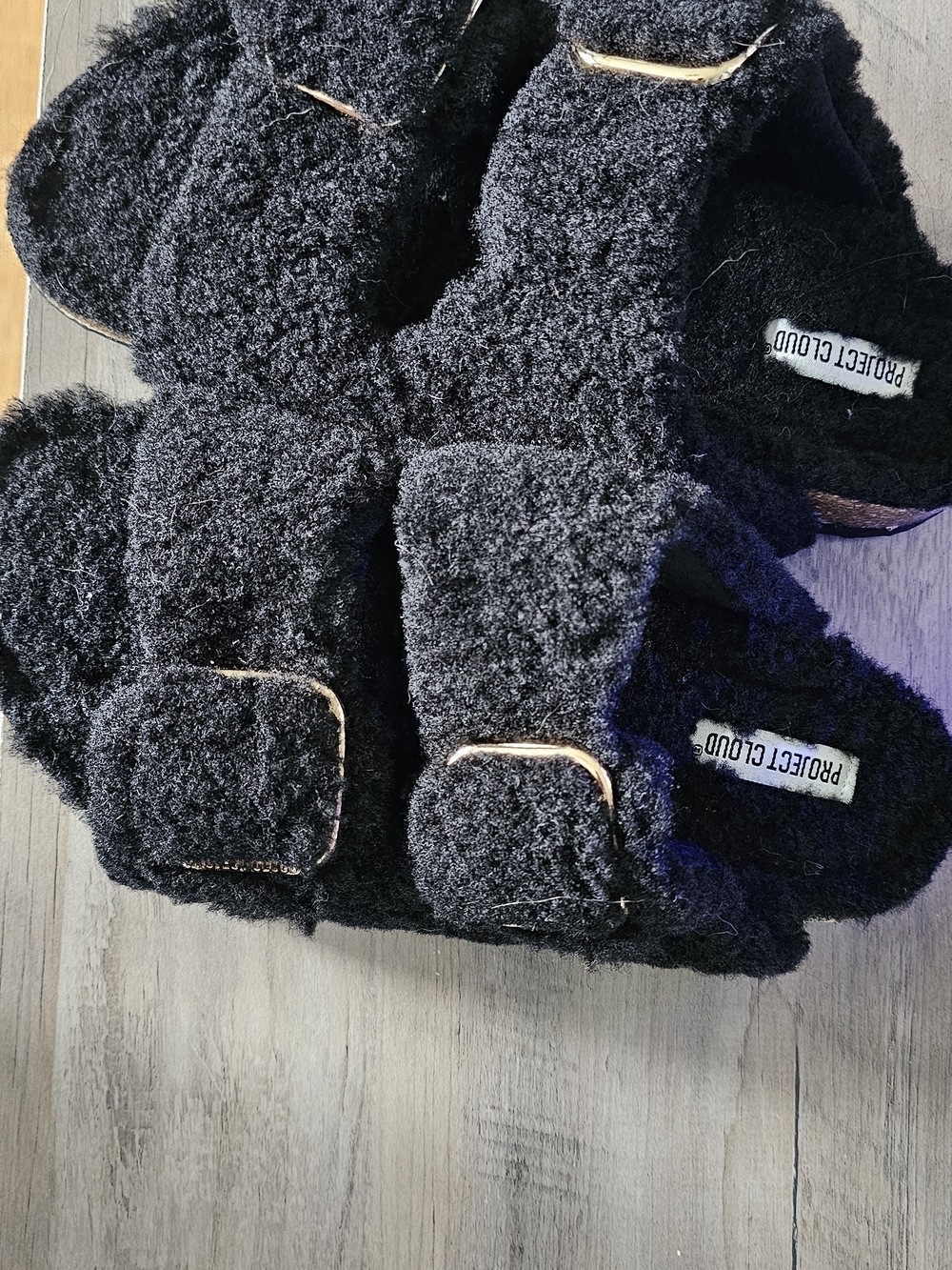 Black Fuzzy Womens Slide Sandals - Project Cloud